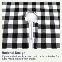 Hipinger Vinyl Round Fitted Tablecloth With Zipper And Umbrella Hole, Outdoor Oil Waterproof Stain Resisteant Pvc Table Cover For Party, Picnic And Patio 40-44 Inch, White And Black Checkered