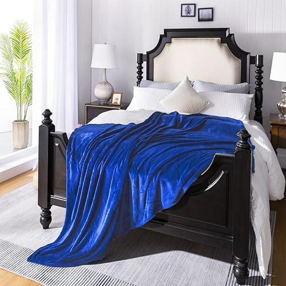 Jiahannha Flannel Fleece Blanket Queen Size Royal Blue 90 By 90 Inches Blankets For Couch Sofa Bed 280Gsm Super Soft Plush Cozy And Luxury Warm Bed Blanket For All Season