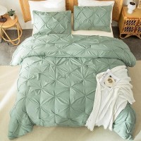 Andency Sage Green Comforter Queen Size 3 Pieces Western Cute Pintuck Bedding Comforters Sets For Queen Bed All Season Solid