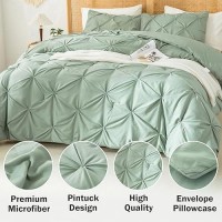 Andency Sage Green Comforter Queen Size 3 Pieces Western Cute Pintuck Bedding Comforters Sets For Queen Bed All Season Solid