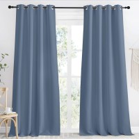 Nicetown Blackout Curtain Panel Ring Top W55 X L96 1 Pc Stone Blue Color Light Blocking Room Darkening Window Drape For Nur