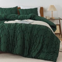 Andency Comforter Full Size Dark Emerald Green Set (79X90 Inch)  3 Pieces(1 Boho Comforter  2 Pillowcases) Forest Green Tufted Farmhouse Comforter  Soft Microfiber Geometric Comforter Bedding Set