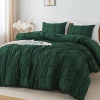 Andency Comforter Full Size Dark Emerald Green Set (79X90 Inch)  3 Pieces(1 Boho Comforter  2 Pillowcases) Forest Green Tufted Farmhouse Comforter  Soft Microfiber Geometric Comforter Bedding Set