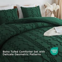 Andency Comforter Full Size Dark Emerald Green Set (79X90 Inch)  3 Pieces(1 Boho Comforter  2 Pillowcases) Forest Green Tufted Farmhouse Comforter  Soft Microfiber Geometric Comforter Bedding Set