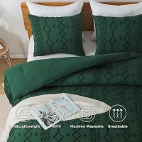 Andency Comforter Full Size Dark Emerald Green Set (79X90 Inch)  3 Pieces(1 Boho Comforter  2 Pillowcases) Forest Green Tufted Farmhouse Comforter  Soft Microfiber Geometric Comforter Bedding Set