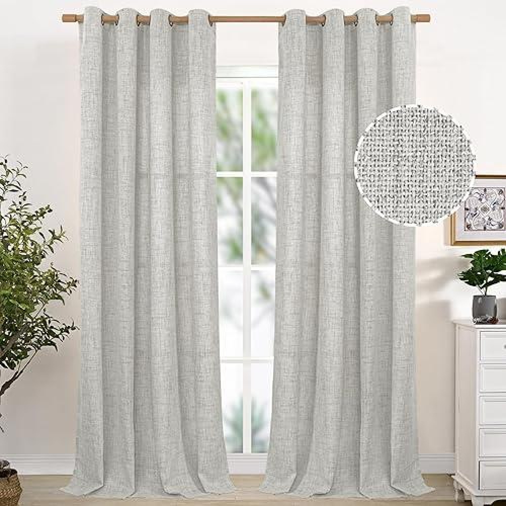 Youngstex Linen Curtains 95 Inches Long For Living Room Light Grey Linen Textured Drapes Privacy Light Filtering For Dining Slid