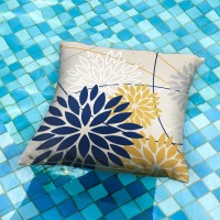 Outdoor Pillow Covers 18X18 Inch Set Of 2 Navy Blue Yellow Outdoor Waterproof Decorative Throw Pillows Summer Spring Decor For H