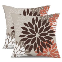 Dfxsz Brown Red Orange Pillow Covers 20X20 Inch Set Of 2 Flower Throw Pillows Outdoor Waterproof Decor For Living Room Couch Pat