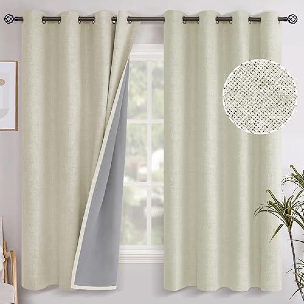 Youngstex Linen Blackout Curtains For Bedroom Full Light Blocking Thermal Insulated Linen Textured Curtain Drapes For Living Ro