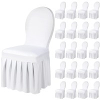 Oudain 20 Pieces Chair Slipcovers With Skirt Long Stretch Spandex Dining Chair Cover Protectors Wedding Stretch Chair Cover Protector Removable And Washable For Hotel And Wedding Ceremony (White)