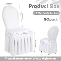 Oudain 20 Pieces Chair Slipcovers With Skirt Long Stretch Spandex Dining Chair Cover Protectors Wedding Stretch Chair Cover Protector Removable And Washable For Hotel And Wedding Ceremony (White)