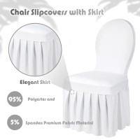 Oudain 20 Pieces Chair Slipcovers With Skirt Long Stretch Spandex Dining Chair Cover Protectors Wedding Stretch Chair Cover Protector Removable And Washable For Hotel And Wedding Ceremony (White)