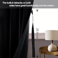 Jiuzhen Black Blackout Curtains With Tiebacks Thermal Insulated Light Blocking And Noise Reducing Grommet Curtains For Bedroo