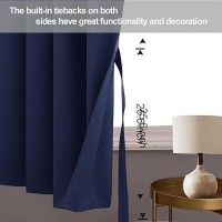 Jiuzhen Navy Blue Blackout Curtains With Tiebacks Thermal Insulated Light Blocking And Noise Reducing Grommet Curtains For Bedr