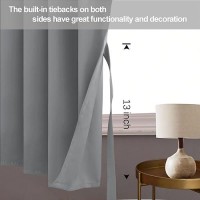 Jiuzhen Light Grey Blackout Curtains With Tiebacks Thermal Insulated Light Blocking And Noise Reducing Grommet Curtain For Bedr