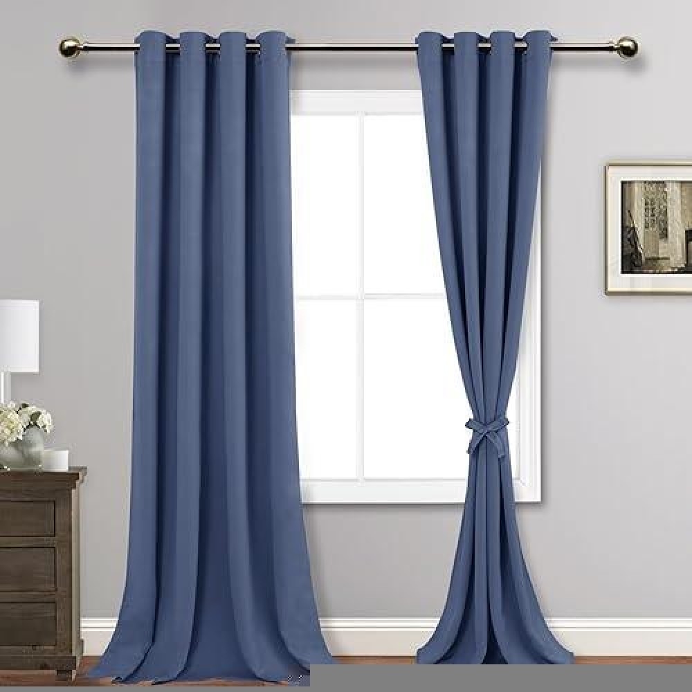 Jiuzhen Dusty Blue Blackout Curtains With Tiebacksthermal Insulated Light Blocking And Noise Reducing Grommet Curtains For Bed