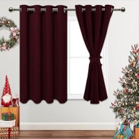 Jiuzhen Burgundy Blackout Curtains With Tiebacks Thermal Insulated Light Blocking And Noise Reducing Grommet Curtains For Bedro