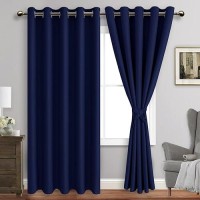 Jiuzhen Navy Blue Blackout Curtains With Tiebacks Thermal Insulated Light Blocking And Noise Reducing Grommet Curtains For Bedr