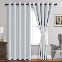 Jiuzhen Greyish White Blackout Curtains With Tiebacks Thermal Insulated Light Blocking And Noise Reducing Grommet Curtains For