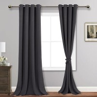 Jiuzhen Dark Grey Blackout Curtains With Tiebacks Thermal Insulated Light Blocking And Noise Reducing Grommet Curtains For Bedr