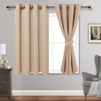 Jiuzhen Beige Blackout Curtains With Tiebacks Thermal Insulated Light Blocking And Noise Reducing Grommet Curtains For Bedroo