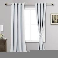 Jiuzhen Greyish White Blackout Curtains With Tiebacks Thermal Insulated Light Blocking And Noise Reducing Grommet Curtains For