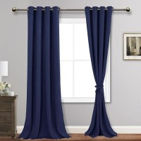 Jiuzhen Navy Blue Blackout Curtains With Tiebacks Thermal Insulated Light Blocking And Noise Reducing Grommet Curtains For Bedr