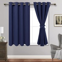 Jiuzhen Navy Blue Blackout Curtains With Tiebacks Thermal Insulated Light Blocking And Noise Reducing Grommet Curtains For Bedr