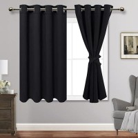 Jiuzhen Black Blackout Curtains With Tiebacks Thermal Insulated Light Blocking And Noise Reducing Grommet Curtains For Bedroo