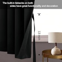 Jiuzhen Black Blackout Curtains With Tiebacks Thermal Insulated Light Blocking And Noise Reducing Grommet Curtains For Bedroo