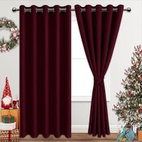 Jiuzhen Burgundy Blackout Curtains With Tiebacks Thermal Insulated Light Blocking And Noise Reducing Grommet Curtains For Bedro