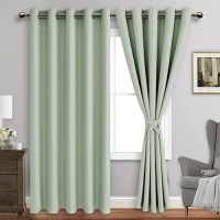 Jiuzhen Light Green Blackout Curtains With Tiebacks Thermal Insulated Light Blocking And Noise Reducing Grommet Curtains For An