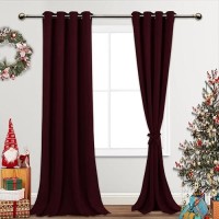 Jiuzhen Burgundy Blackout Curtains With Tiebacks Thermal Insulated Light Blocking And Noise Reducing Grommet Curtains For Bedro