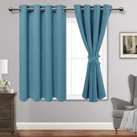 Jiuzhen Turquoise Blackout Curtains With Tiebacks Thermal Insulated Light Blocking And Noise Reducing Grommet Curtains For Bedr