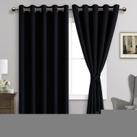 Jiuzhen Black Blackout Curtains With Tiebacks Thermal Insulated Light Blocking And Noise Reducing Grommet Curtains For Bedroo