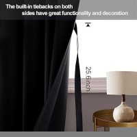 Jiuzhen Black Blackout Curtains With Tiebacks Thermal Insulated Light Blocking And Noise Reducing Grommet Curtains For Bedroo