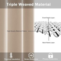 Jiuzhen Beige Blackout Curtains With Tiebacks Thermal Insulated Light Blocking And Noise Reducing Grommet Curtains For Bedroo