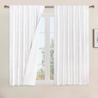 Lamit Linen 100 Blackout Window Curtains For Bedroom 45 Inches Linen Textured Thermal Farmhouse Curtains Back Tab And Rod Pock