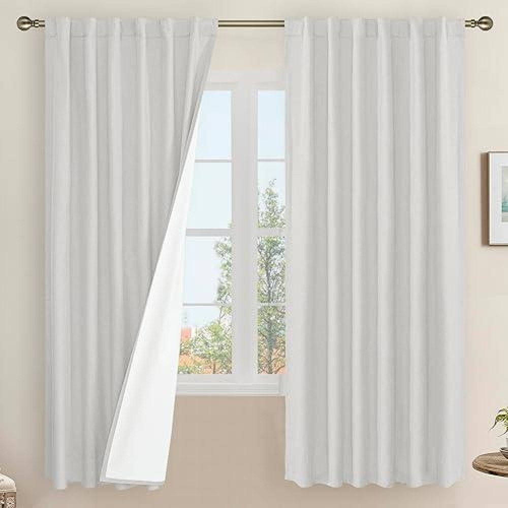 Lamit Light Grey 100 Blackout Linen Curtains 63 Inches Linen Textured Thermal Bedroom Curtains Back Tab And Rod Pocket Burlap