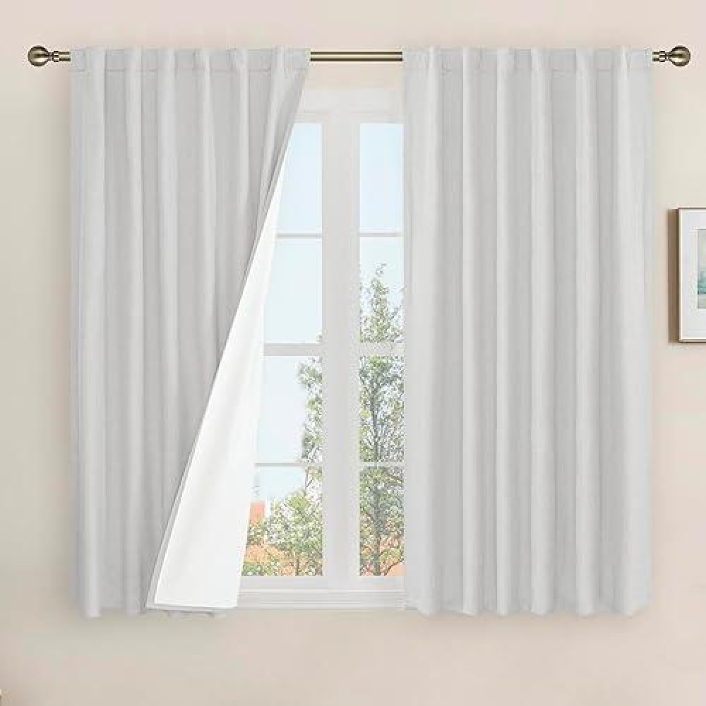 Lamit Light Grey Linen Full Blackout Window Curtains For Bedroom 54 Inches Thermal Farmhouse Curtains Back Tab And Rod Pocket P