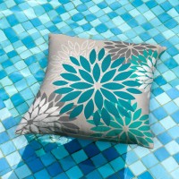 Dfxsz Dark Blue Green Outdoor Pillow Covers 18X18 Inch Set Of 2 Spring Teal Flower Pillow Case Outdoor Waterproof Decor For Pati