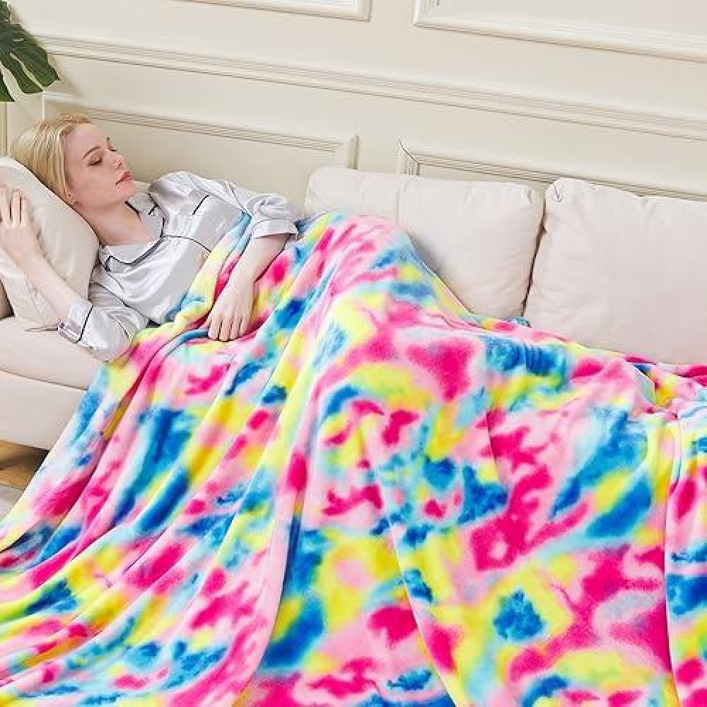 Colorful Blanket Twin Size Premium Lightweight Antistatic Rainbow Throw Soft Couth Sofa Cozy Warm Flannel Blankets Plush Gift