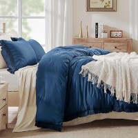 Andency Navy Blue Comforter Set Queen  3 Pieces Boho Tassel Lightweight Bedding Comforter Sets  All Season Soft Fluffy Fringe Bed Set (90X90In Comforter & 2 Pillowcases)