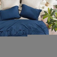 Andency Navy Blue Comforter Set Queen  3 Pieces Boho Tassel Lightweight Bedding Comforter Sets  All Season Soft Fluffy Fringe Bed Set (90X90In Comforter & 2 Pillowcases)