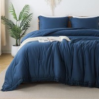 Andency Navy Blue Comforter King Size  3 Pieces Boho Tassel Lightweight Bedding Comforter Sets For King Bed  All Season Soft Fluffy Fringe Bed Set (104X90In Comforter & 2 Pillowcases)