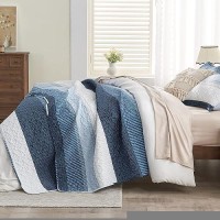 Andency Navy Blue Striped Quilt Twin(68X86Inch)  2 Pieces (1 Striped Quilt And 1 Pillowcase) Patchwork Bedspread Coverlet Set  Soft Microfiber Lightweight Quilted Bedding Set