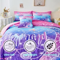 Rynghipy Mermaid Comforter Set 6Pcs Kids Gilrs Bed In A Bag Twin Size Mermaid Tail Print Teens Girls Bedding Set Rainbow Bedd