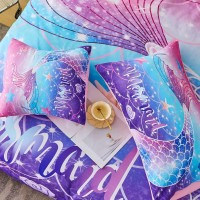 Rynghipy Mermaid Comforter Set 6Pcs Kids Gilrs Bed In A Bag Twin Size Mermaid Tail Print Teens Girls Bedding Set Rainbow Bedd