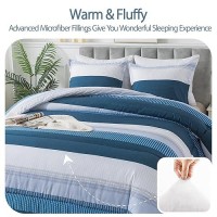 Andency Stripe Comforter Set Twin Size (66X90 Inch)  2 Pieces Navy Patchwork Striped Comforter  Soft Microfiber Down Alternative Comforter Bedding Set With Corner Loops