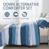 Andency Stripe Comforter Set Twin Size (66X90 Inch)  2 Pieces Navy Patchwork Striped Comforter  Soft Microfiber Down Alternative Comforter Bedding Set With Corner Loops